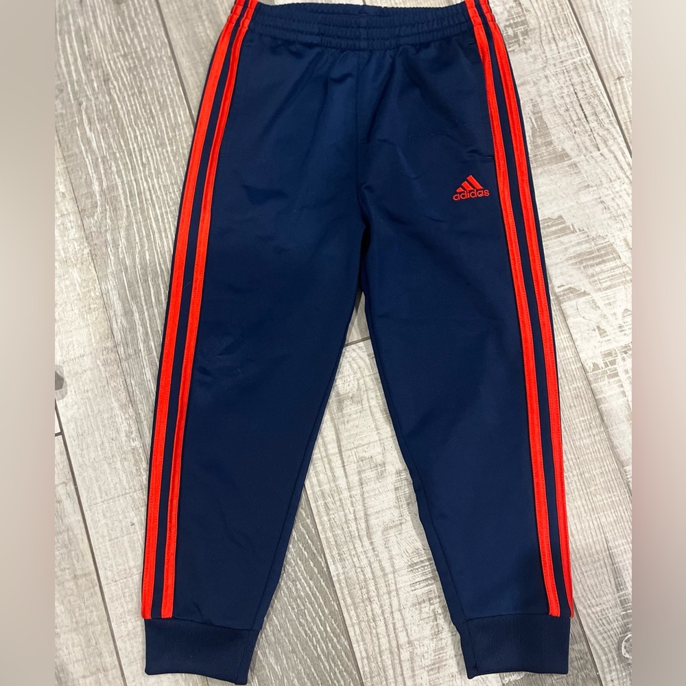Adidas Track Suit Pants - Boys size 5 - Blue with Red Strips